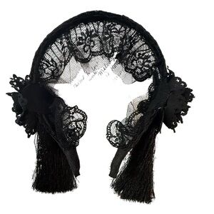 Goth Nosferatu Headband with tassels and fringes. Black lace headband.